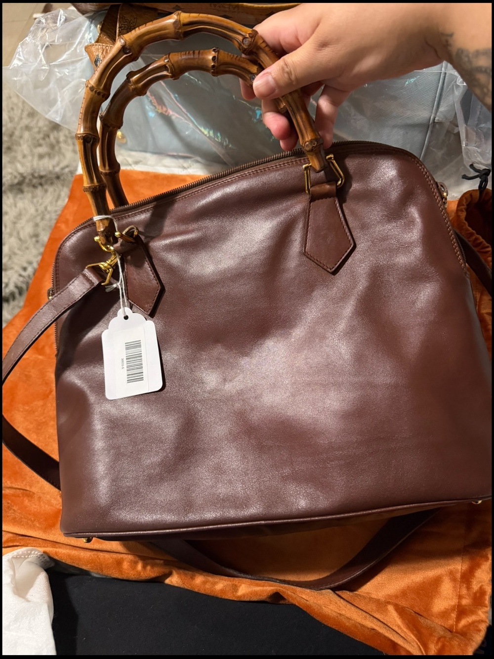 Gucci Brown Leather Satchel with Bamboo Top Handles
